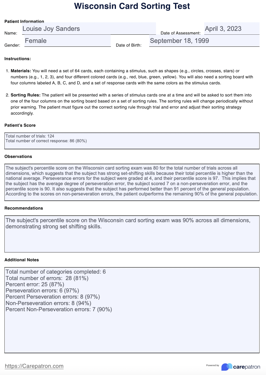 Wisconsin Card Sorting Test (WCST) &